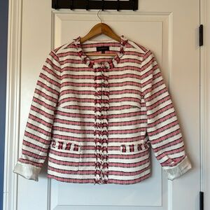 Talbots White & Pink Zip Up Fringe Jacket Like New
